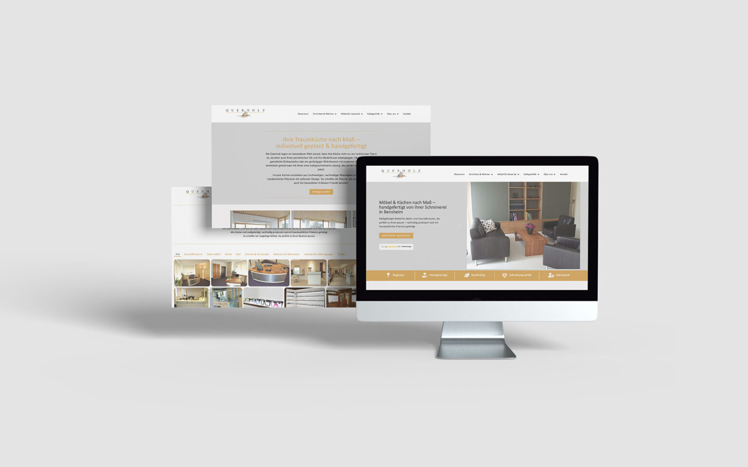 Website-Ansicht für querholz.de auf Desktop- und Mockup-Screens – moderne Darstellung eines Webdesign-Projekts für eine Schreinerei.